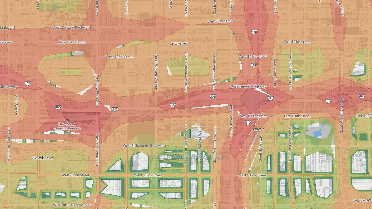 Athens, West Athens, CA Map of Noise Levels in Athens
