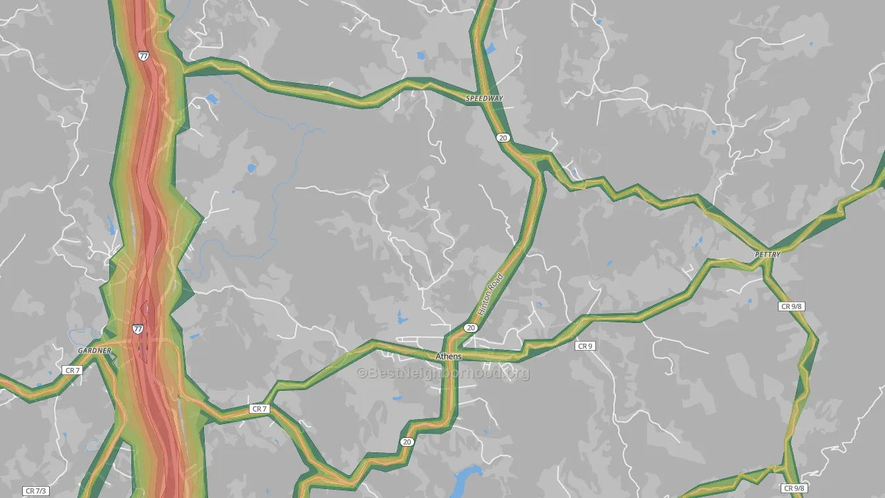 Athens, WV Map of Noise Levels in Athens