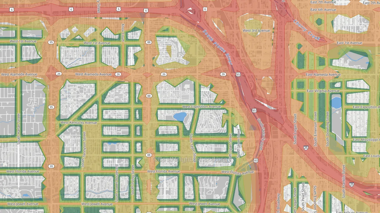 Athmar Park, Denver, CO Map of Noise Levels in Athmar Park