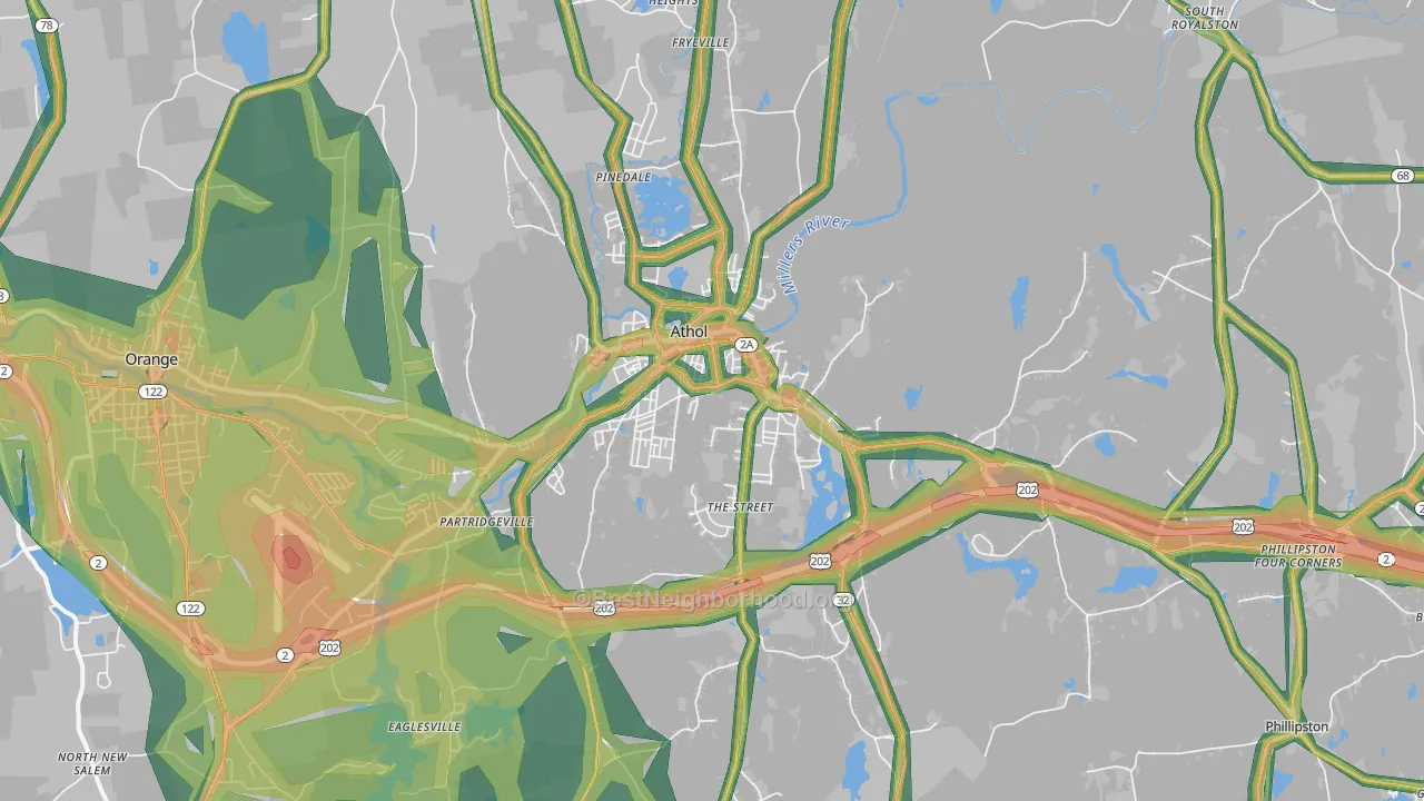 Athol, MA Map of Noise Levels in Athol