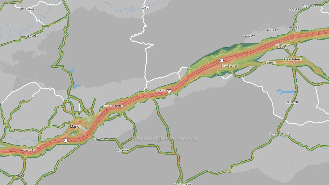 Atkins, VA Map of Noise Levels in Atkins