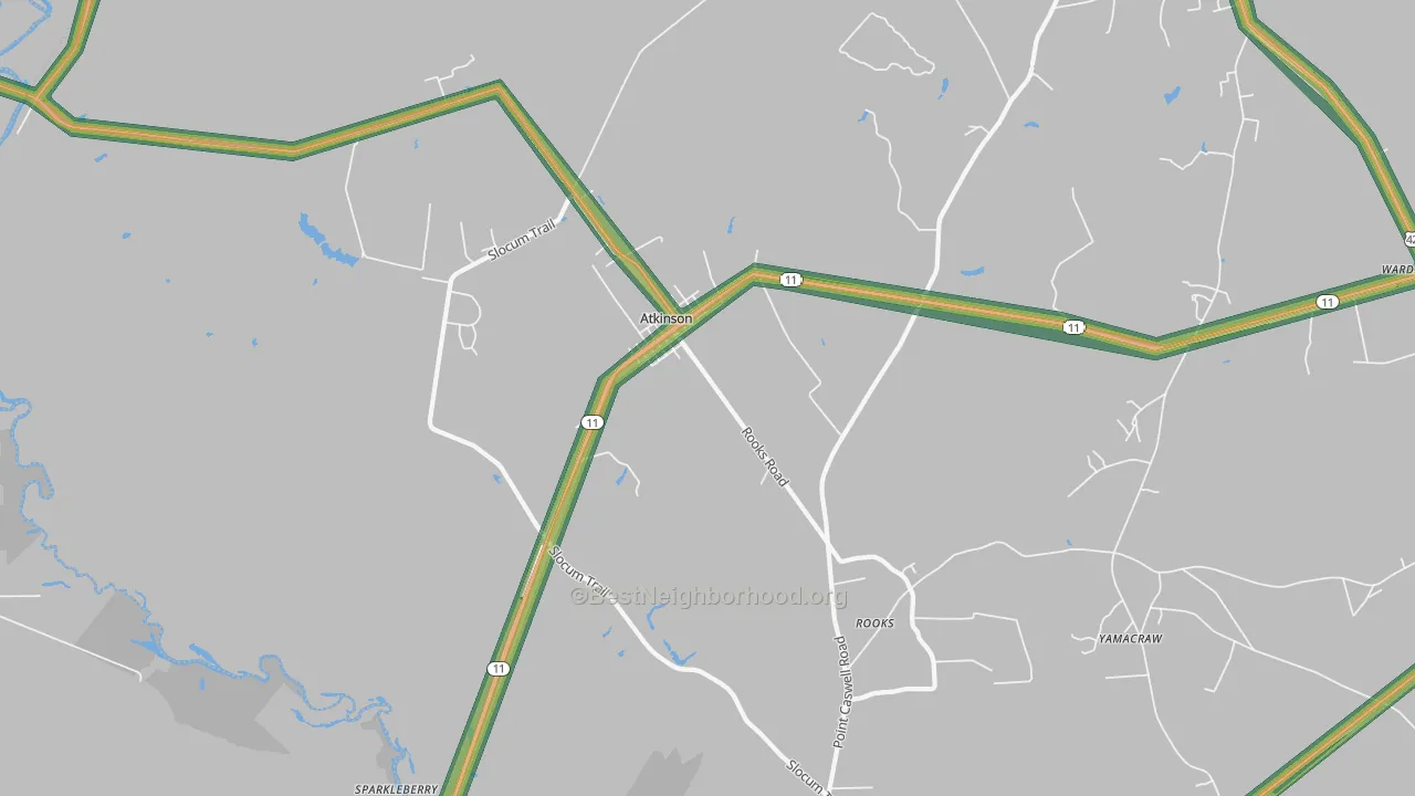 Atkinson, NC Map of Noise Levels in Atkinson