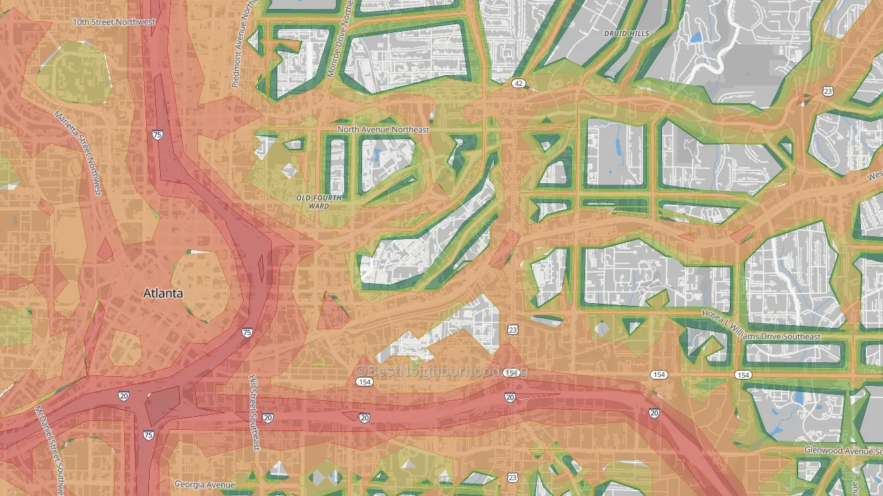 Atlanta-Inman Park, Atlanta, GA Map of Noise Levels in Atlanta-Inman Park