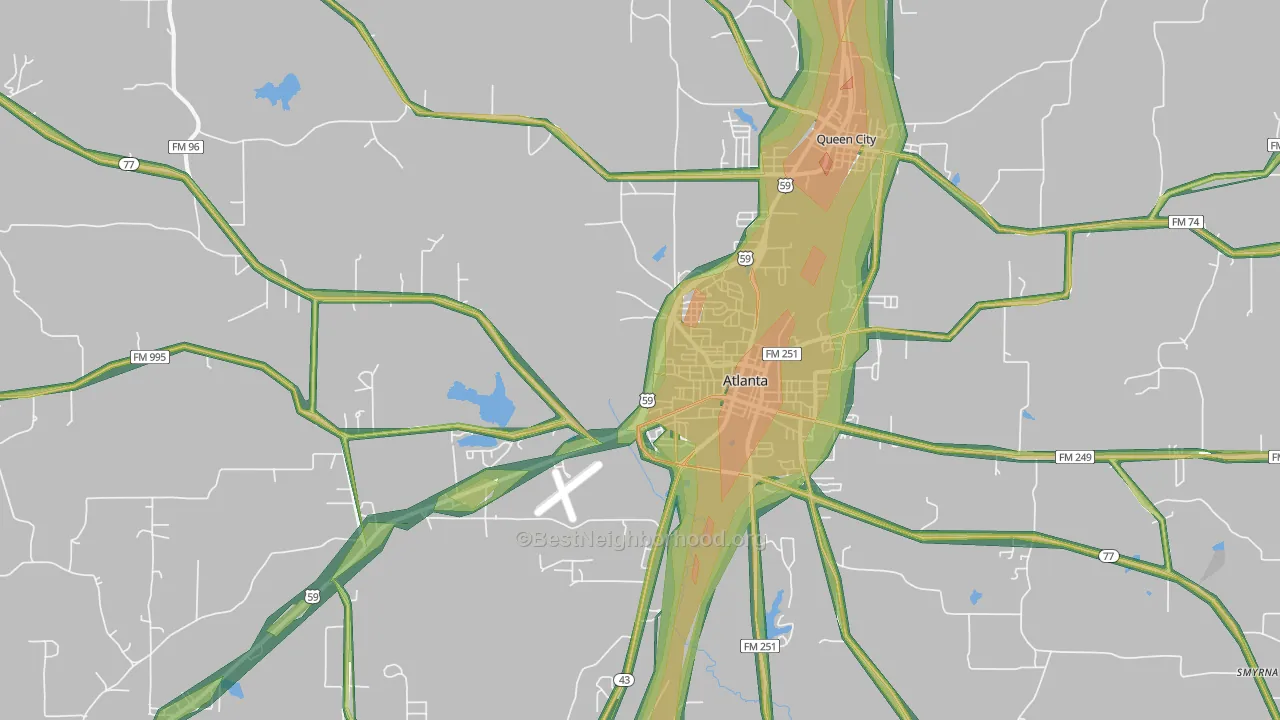 Atlanta, TX Map of Noise Levels in Atlanta