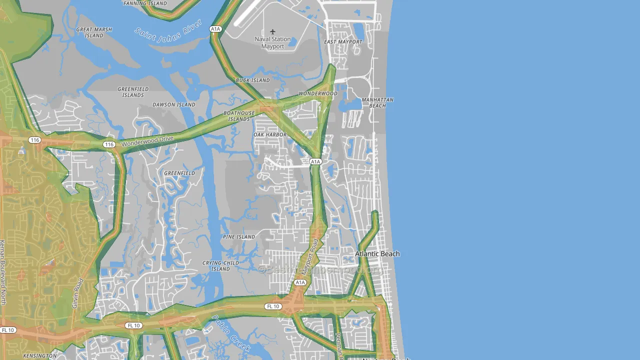 Atlantic Beach, FL Map of Noise Levels in Atlantic Beach