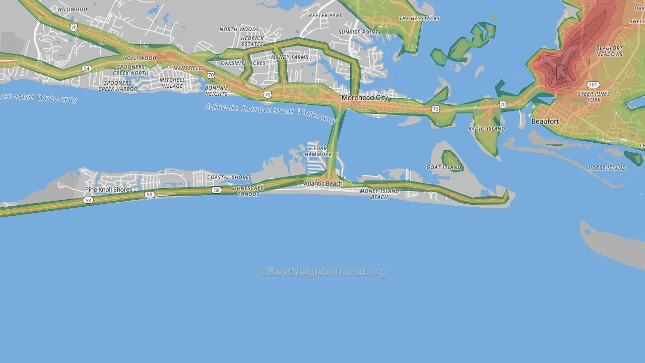 Atlantic Beach, NC Map of Noise Levels in Atlantic Beach