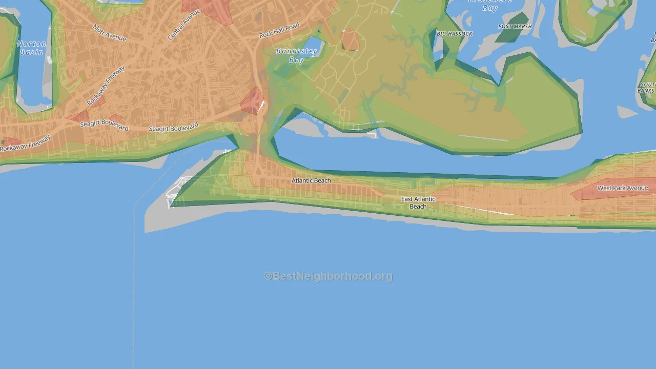 Atlantic Beach, NY Map of Noise Levels in Atlantic Beach
