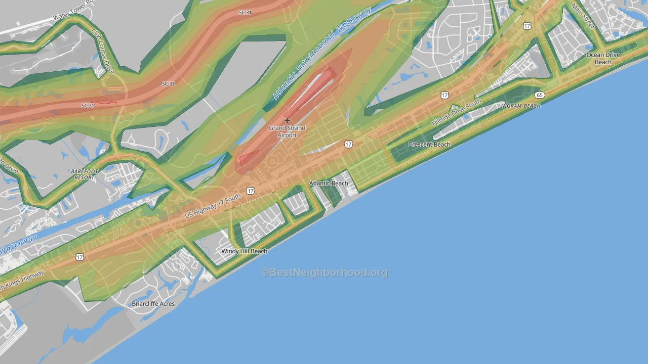 Atlantic Beach, SC Map of Noise Levels in Atlantic Beach