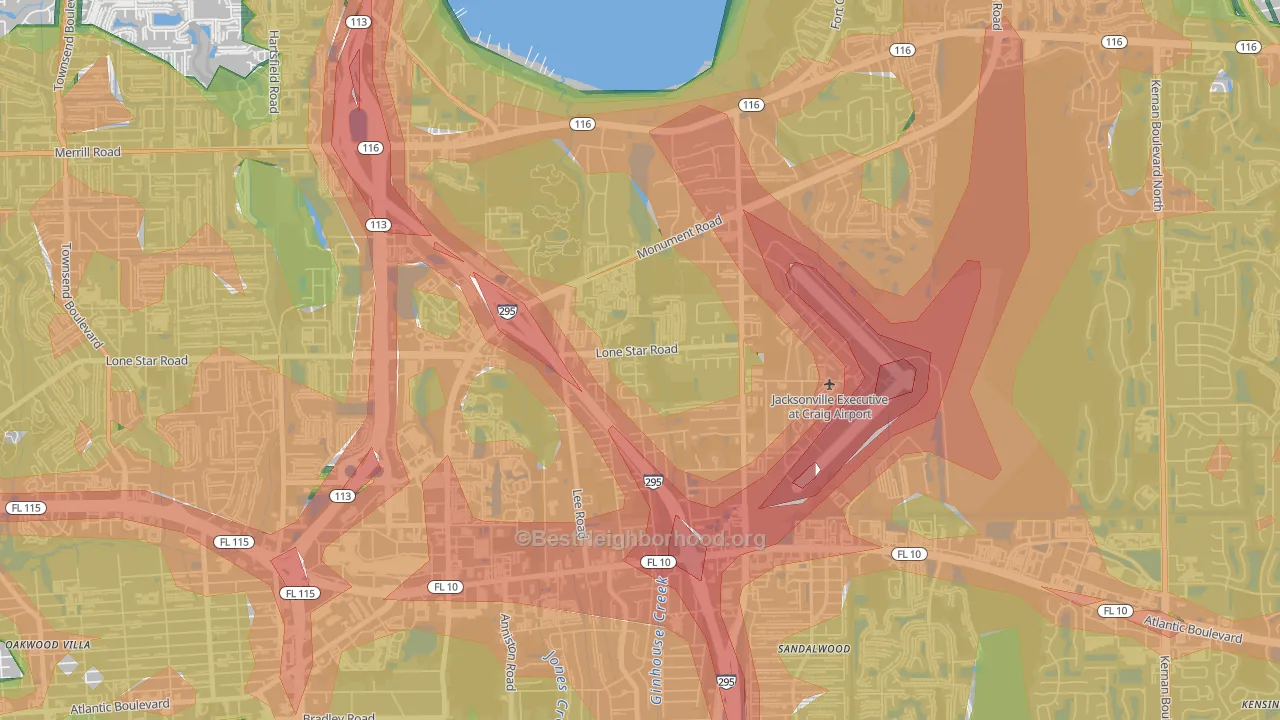 Atlantic Boulevard Estates, Jacksonville, FL Map of Noise Levels in Atlantic Boulevard Estates