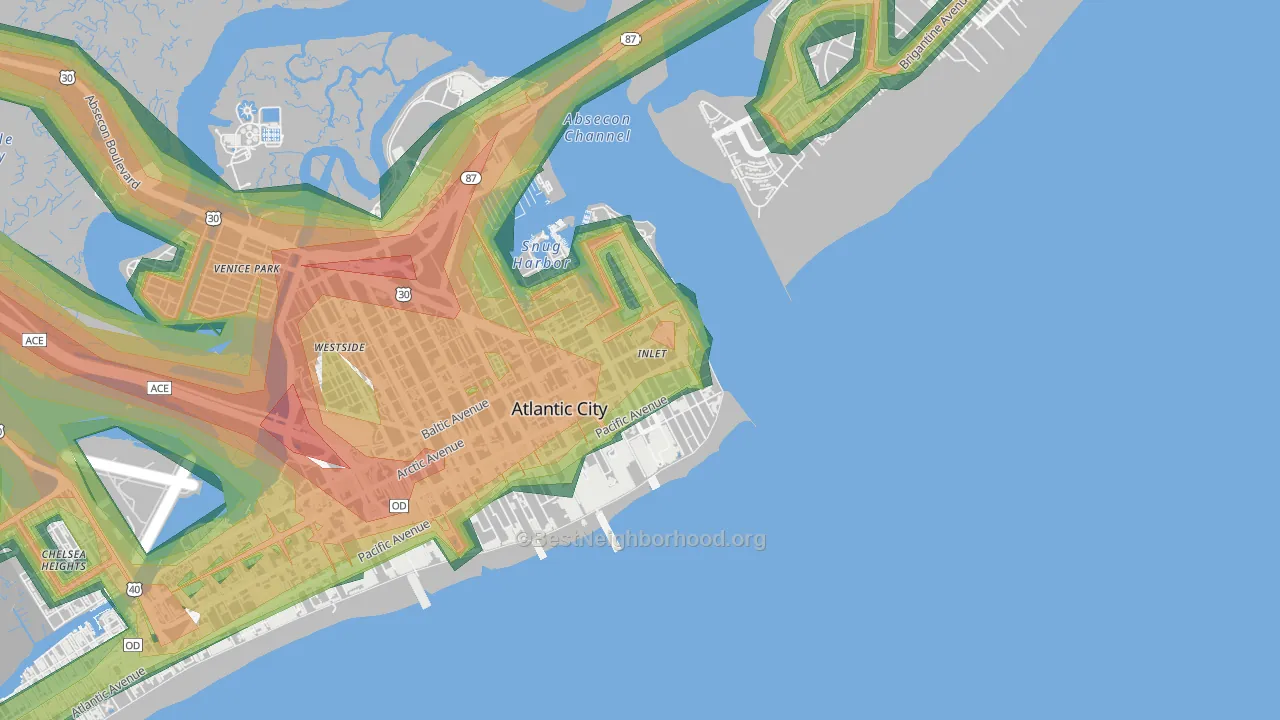 Atlantic City Inlet, Atlantic City, NJ Map of Noise Levels in Atlantic City Inlet