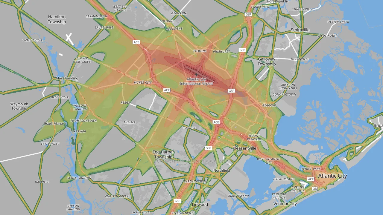 Atlantic County, NJ Map of Noise Levels in Atlantic County