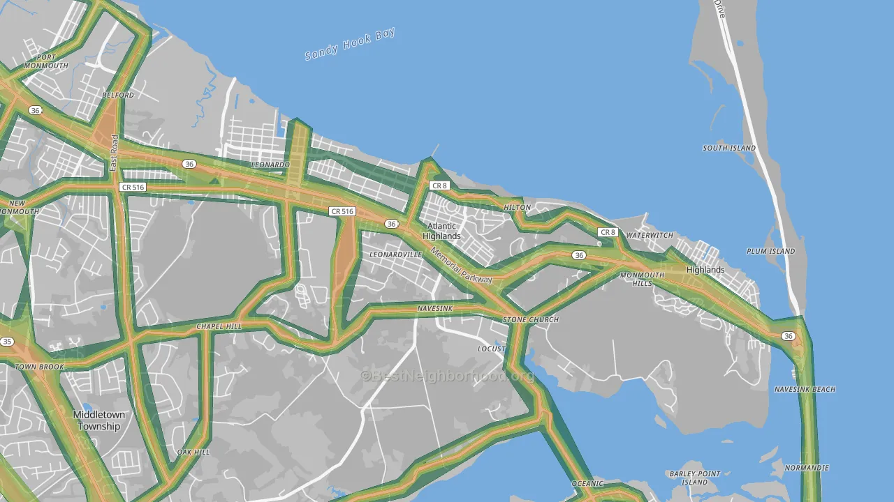 Atlantic Highlands, NJ Map of Noise Levels in Atlantic Highlands