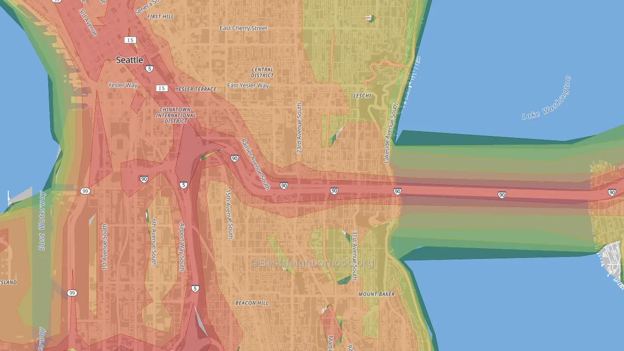 Atlantic, Seattle, WA Map of Noise Levels in Atlantic