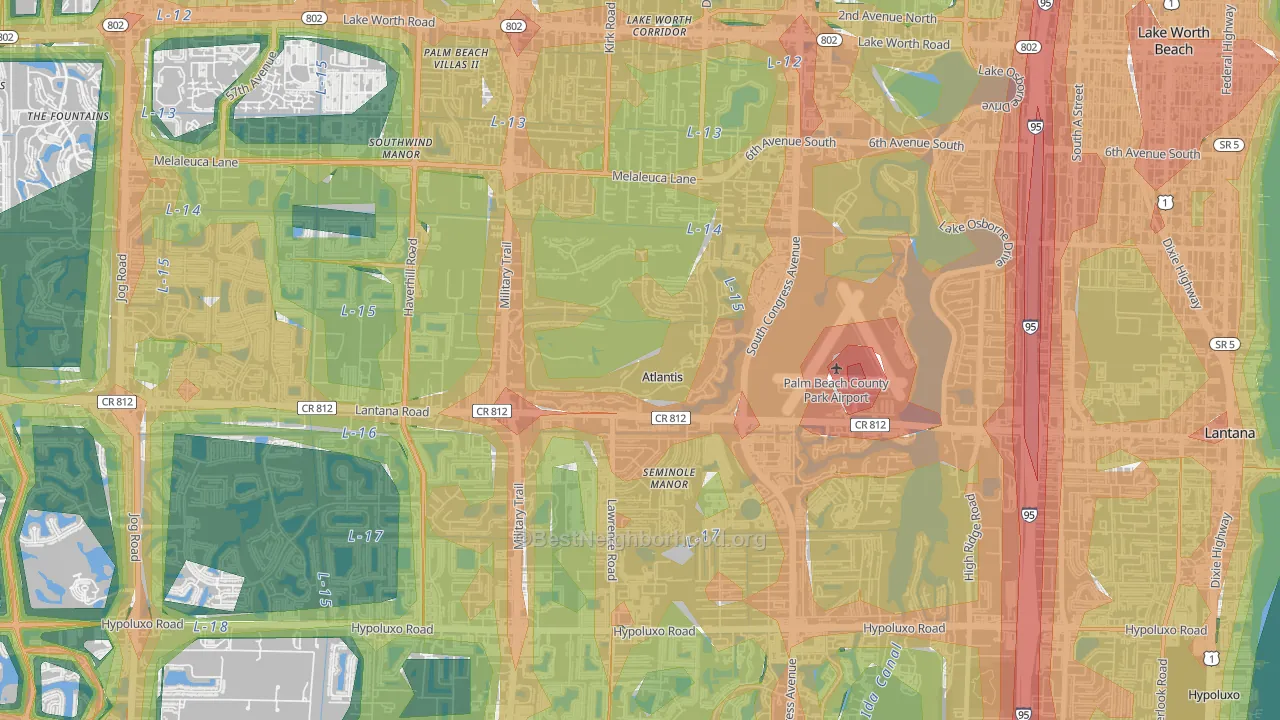 Atlantis, FL Map of Noise Levels in Atlantis