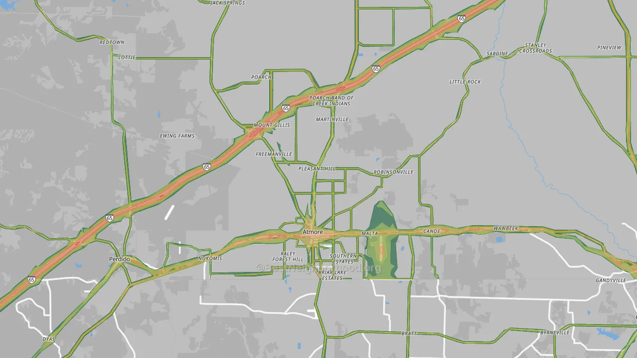 Atmore, AL Map of Noise Levels in Atmore