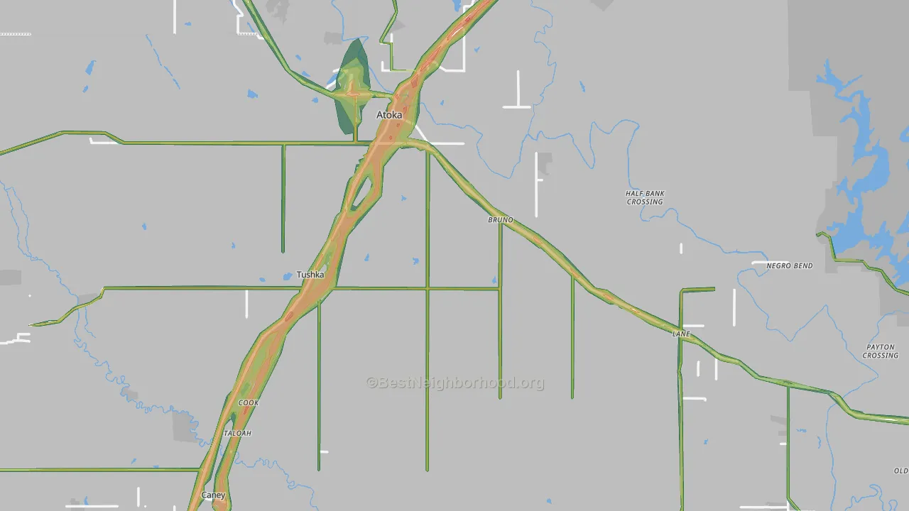 Atoka County, OK Map of Noise Levels in Atoka County