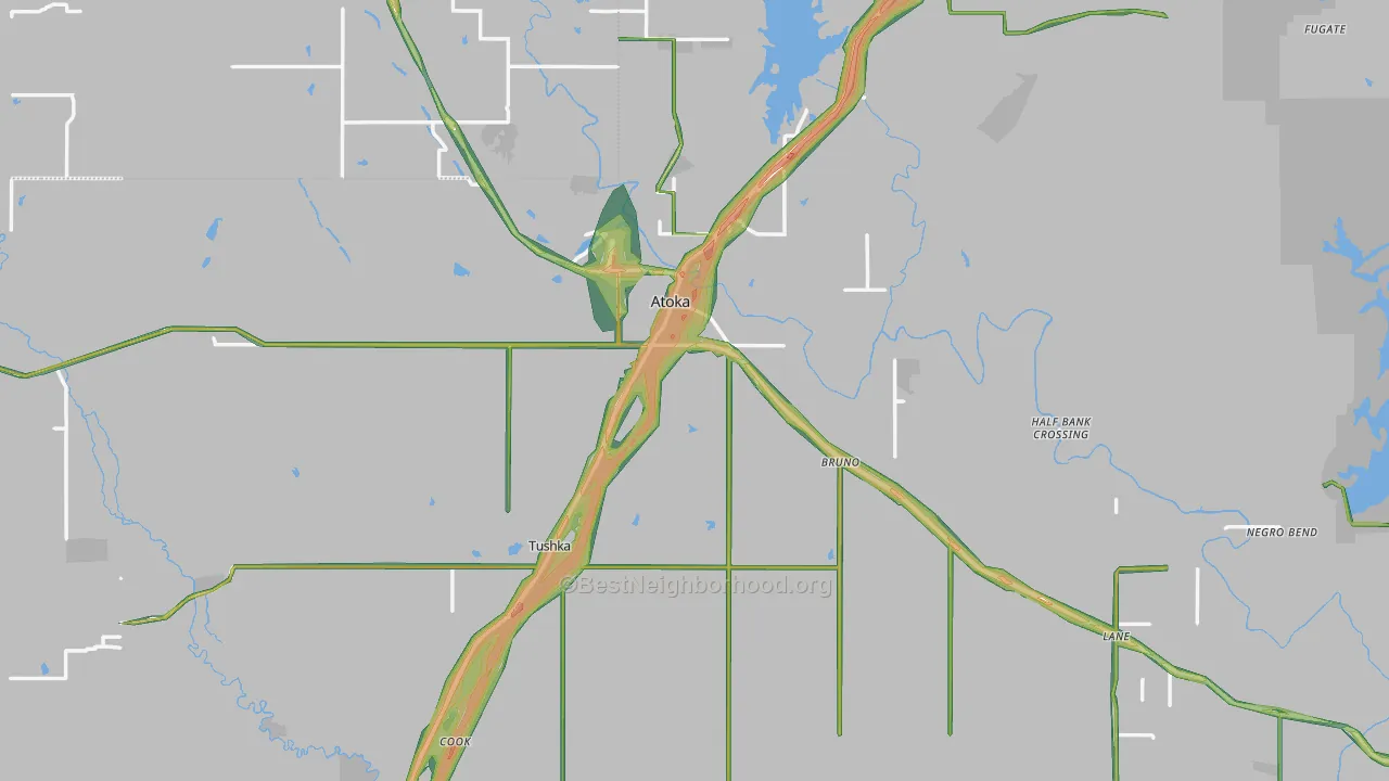 Atoka, OK Map of Noise Levels in Atoka