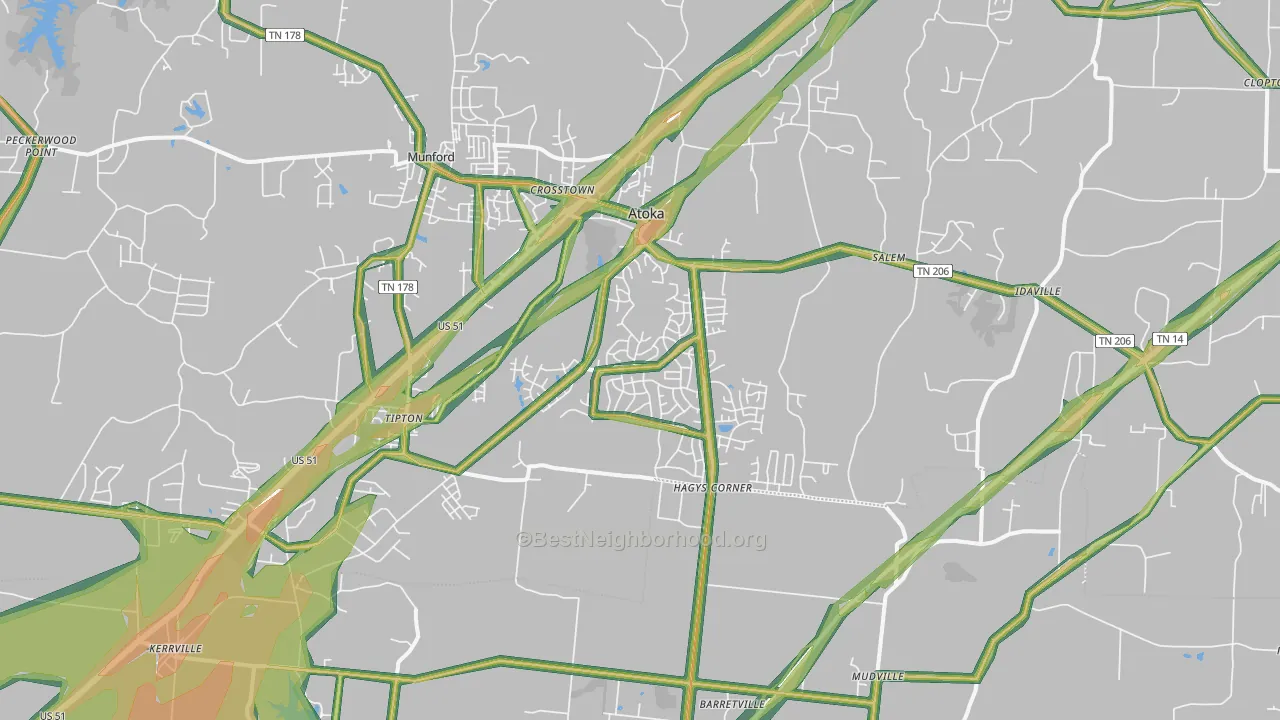 Atoka, TN Map of Noise Levels in Atoka