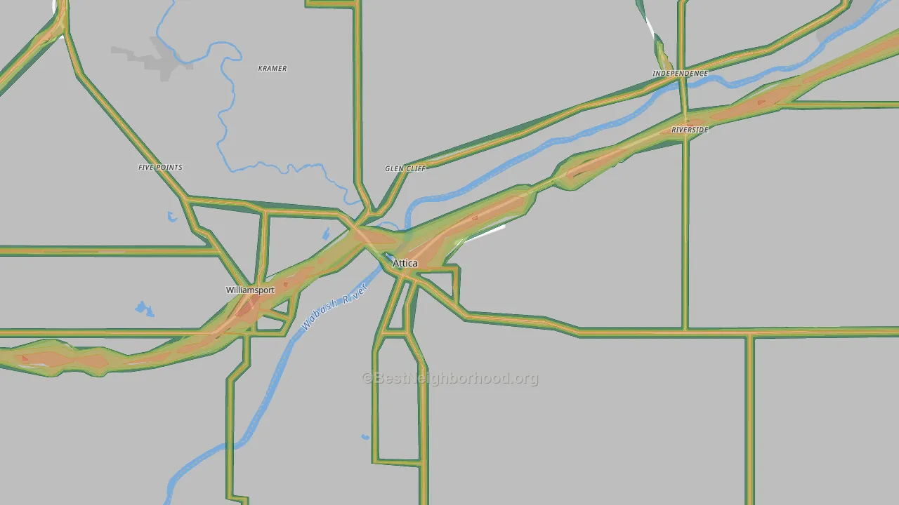 Attica, IN Map of Noise Levels in Attica
