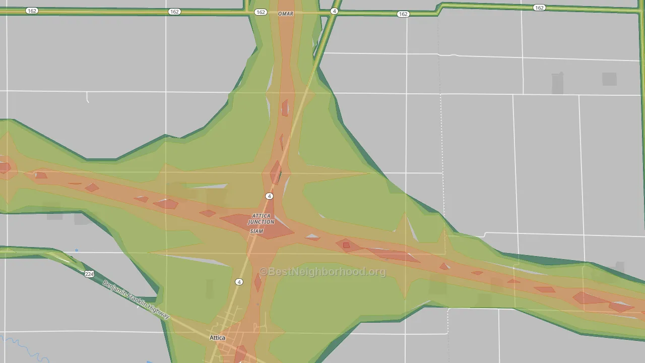Attica Junction, OH Map of Noise Levels in Attica Junction
