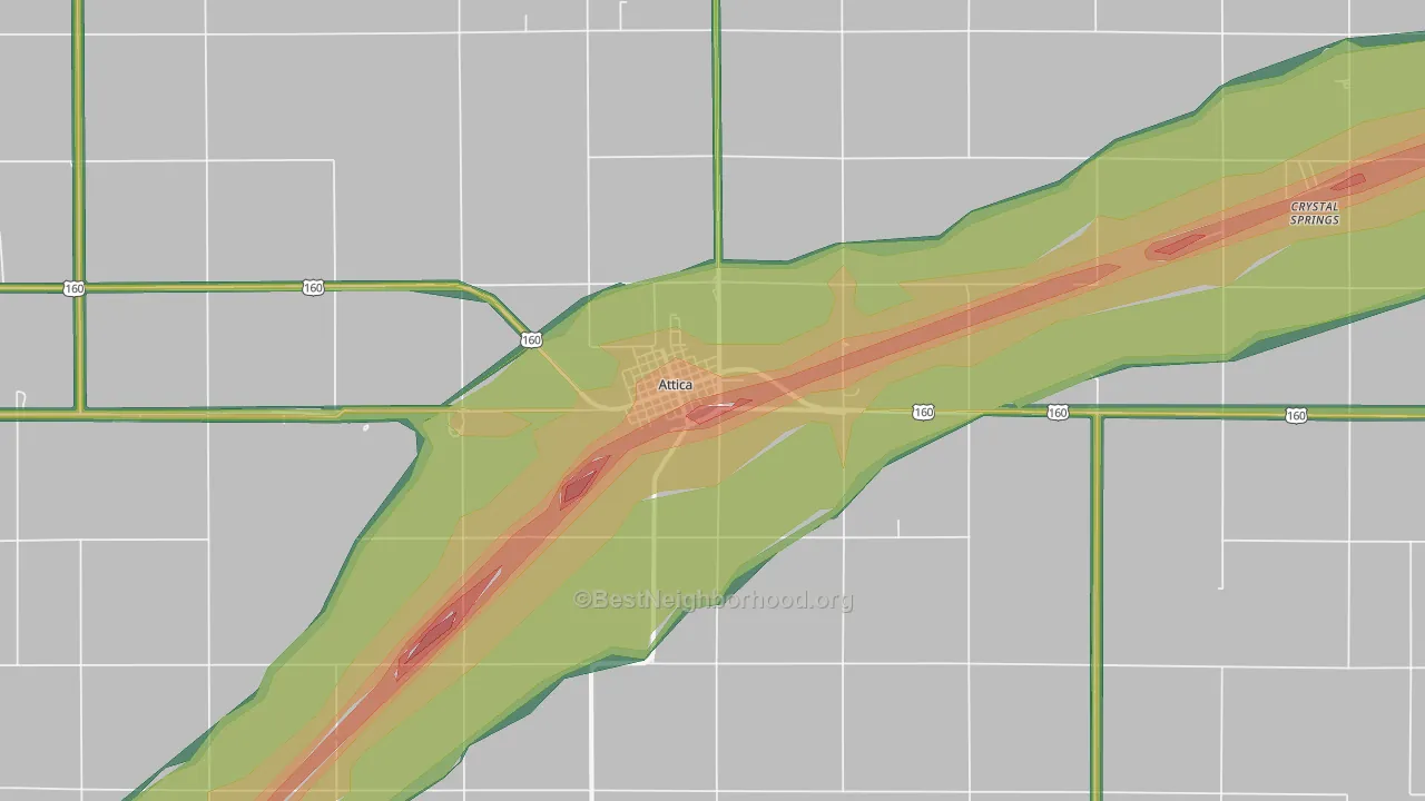 Attica, KS Map of Noise Levels in Attica