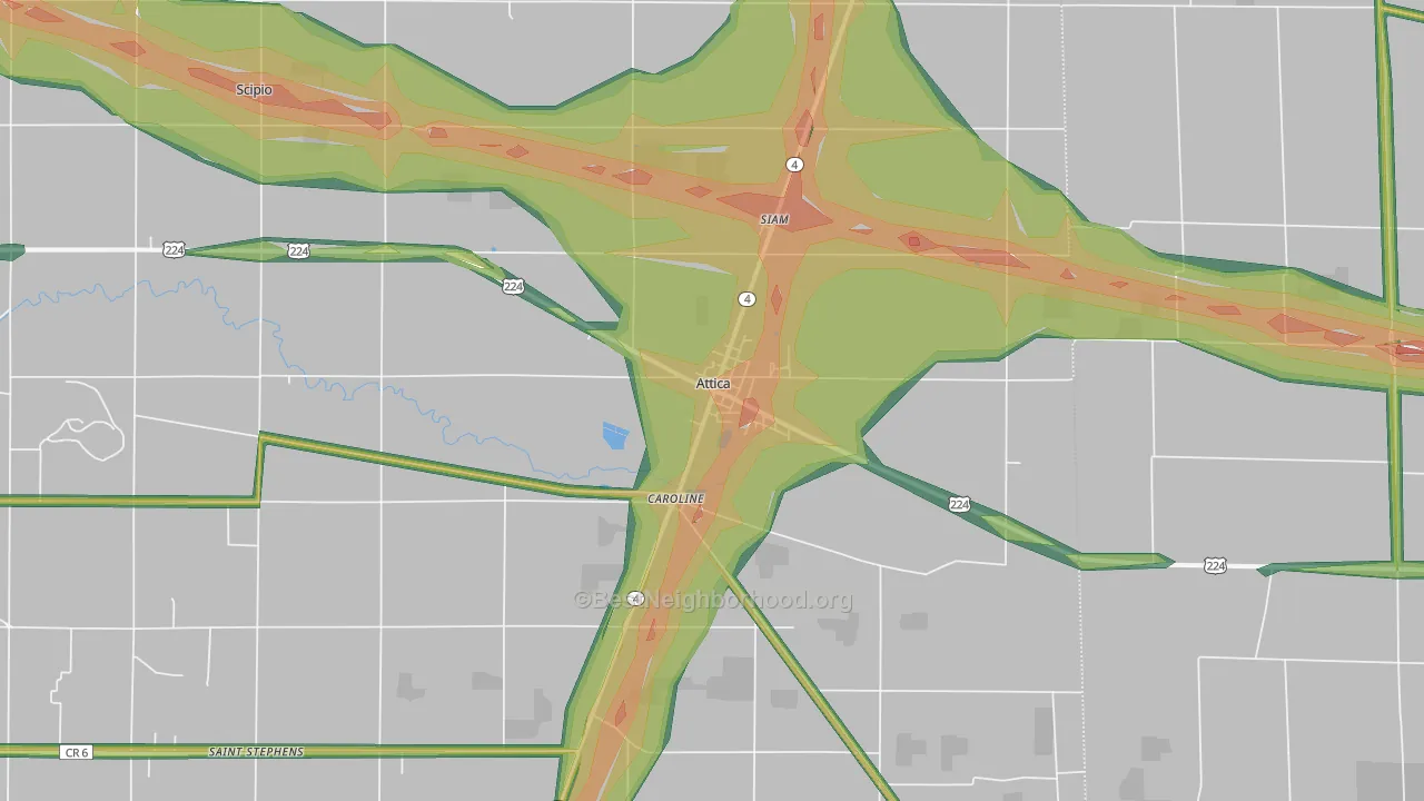 Attica, OH Map of Noise Levels in Attica