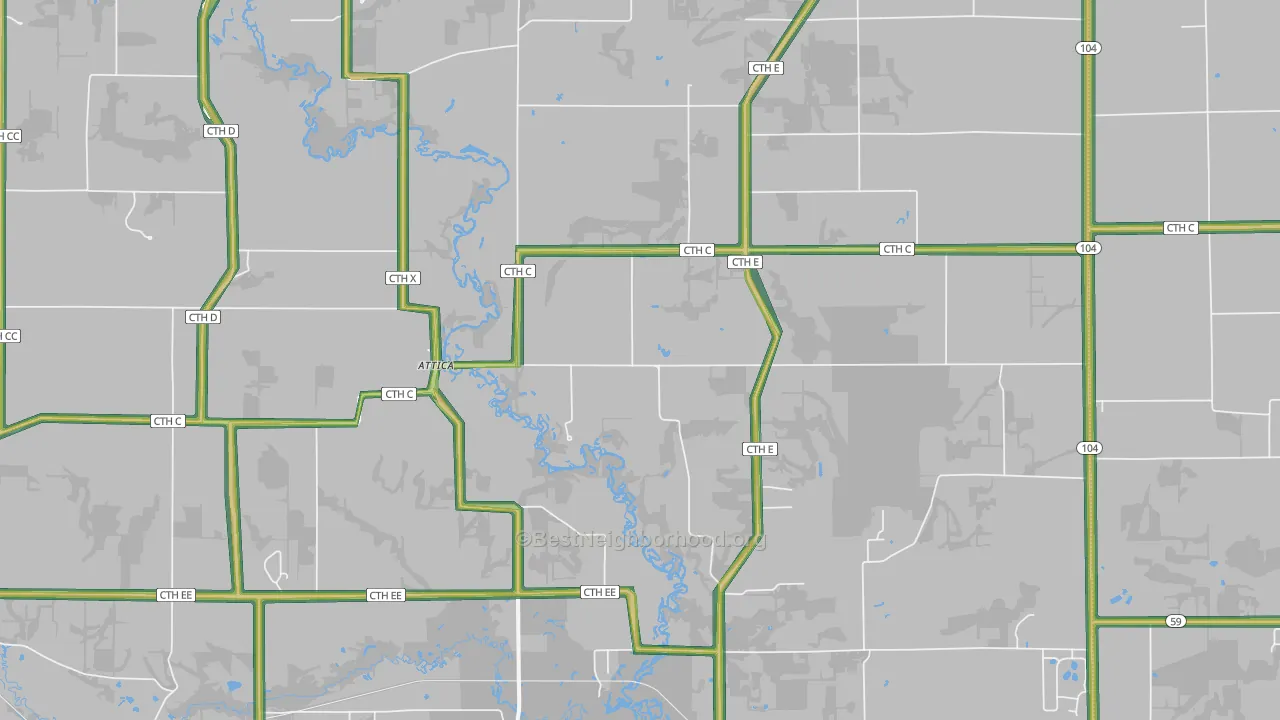 Attica, WI Map of Noise Levels in Attica