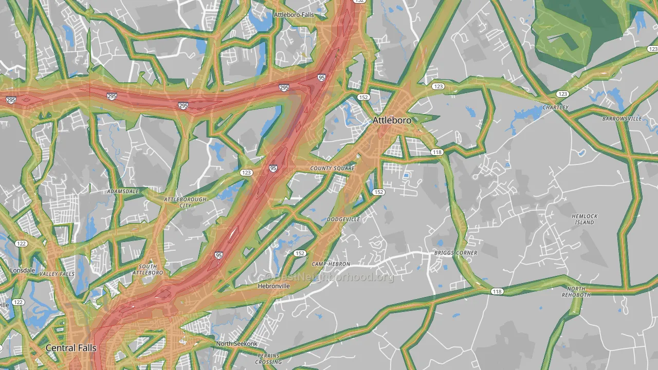 Attleboro, MA Map of Noise Levels in Attleboro