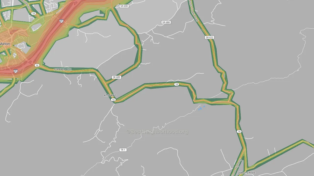 Attoway, VA Map of Noise Levels in Attoway