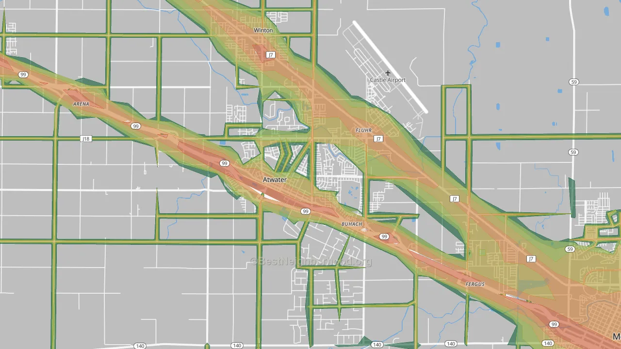 Atwater, CA Map of Noise Levels in Atwater