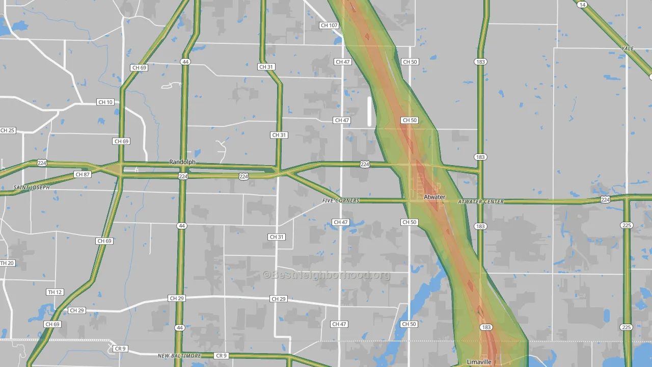 Atwater, OH Map of Noise Levels in Atwater