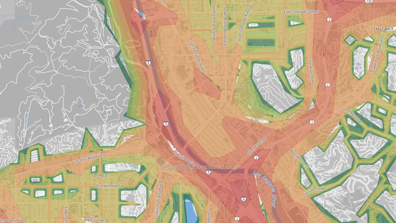 Atwater Village, Los Angeles, CA Map of Noise Levels in Atwater Village