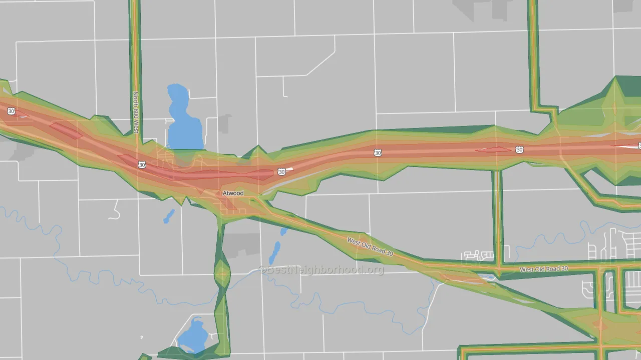 Atwood, IN Map of Noise Levels in Atwood