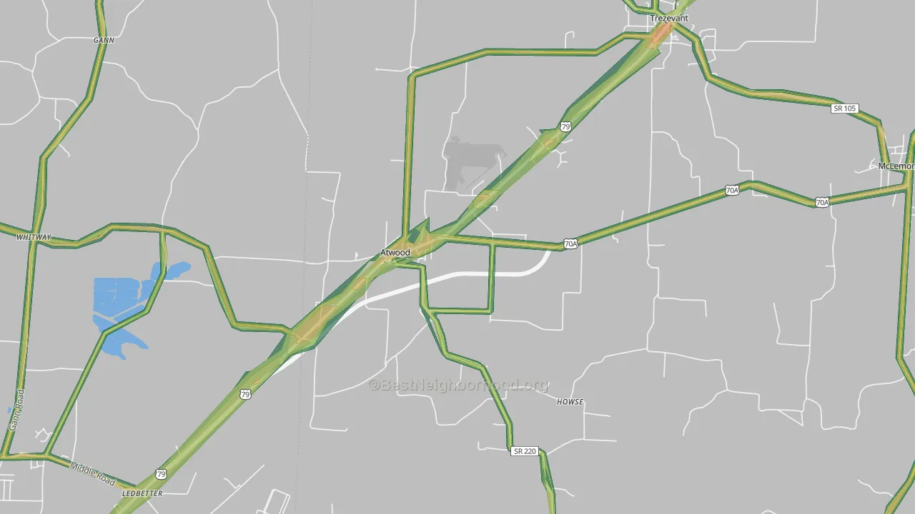 Atwood, TN Map of Noise Levels in Atwood