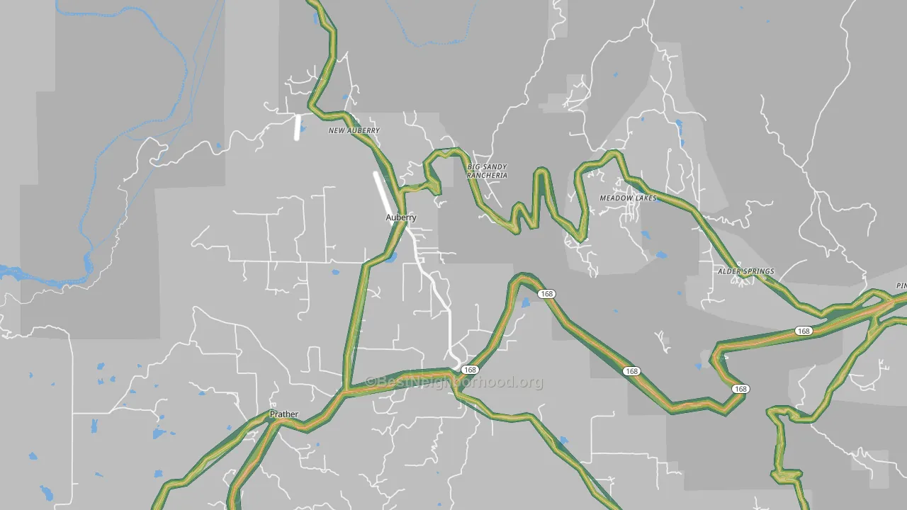 Auberry, CA Map of Noise Levels in Auberry