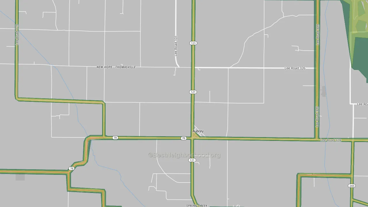 Aubrey, AR Map of Noise Levels in Aubrey