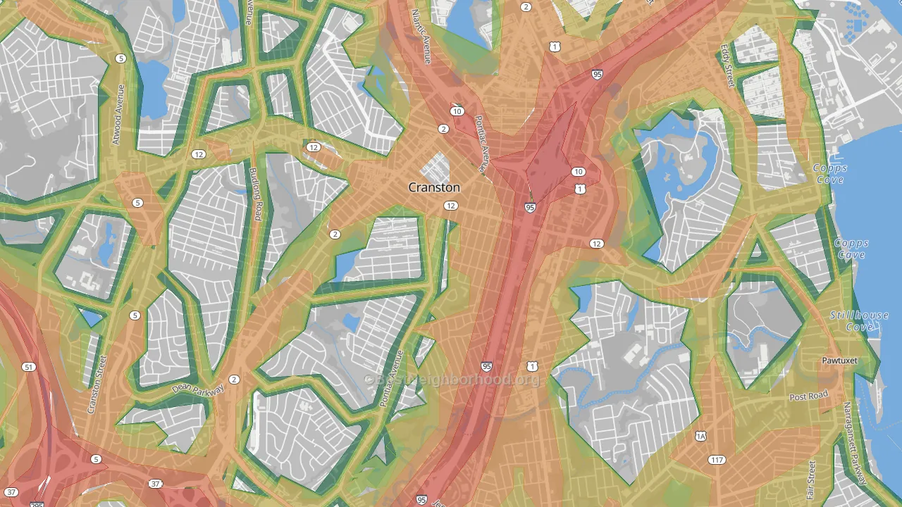 Auburn, Cranston, RI Map of Noise Levels in Auburn