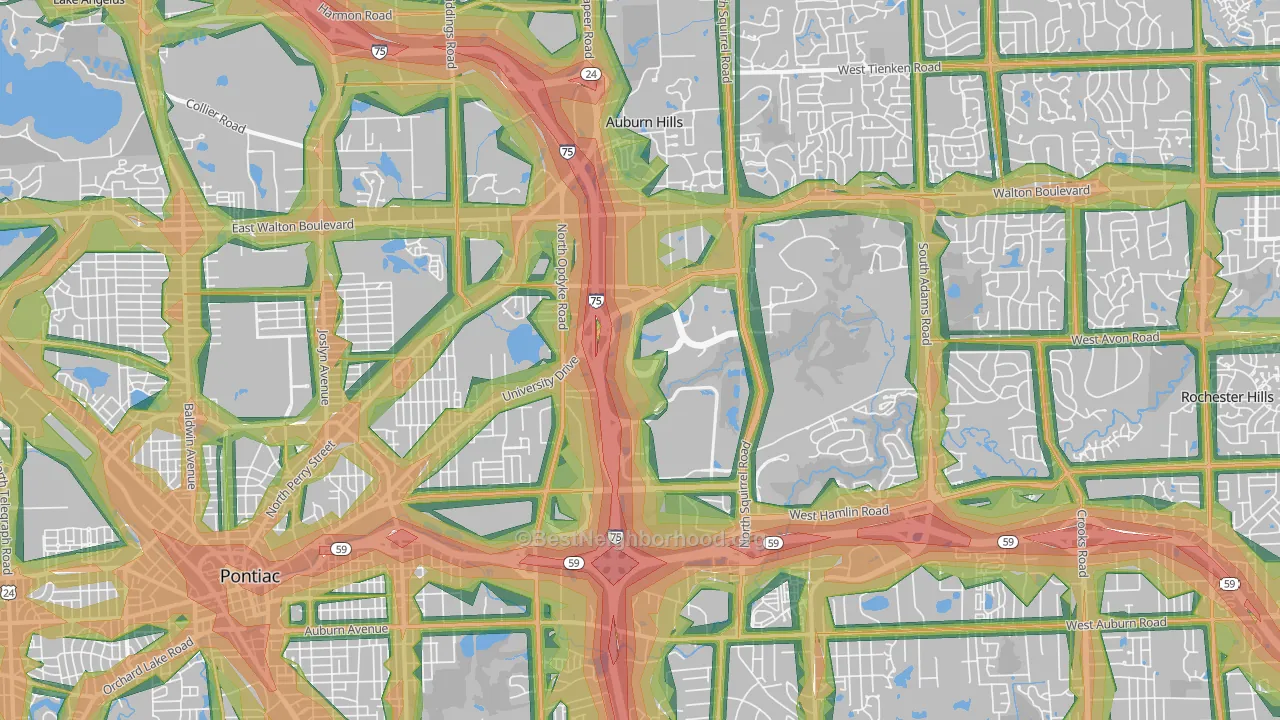 Auburn Hills, MI Map of Noise Levels in Auburn Hills