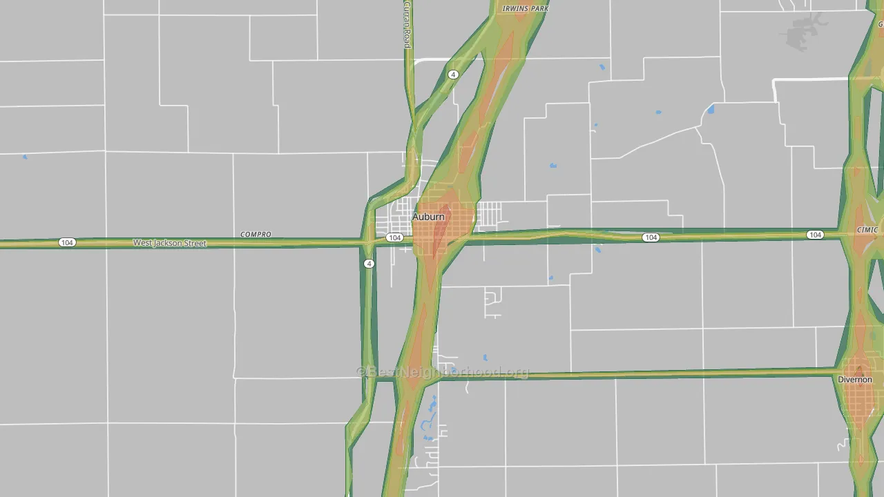 Auburn, IL Map of Noise Levels in Auburn