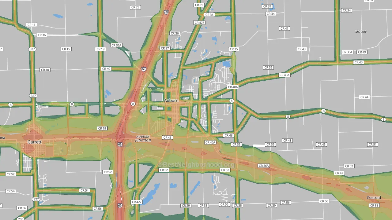 Auburn, IN Map of Noise Levels in Auburn