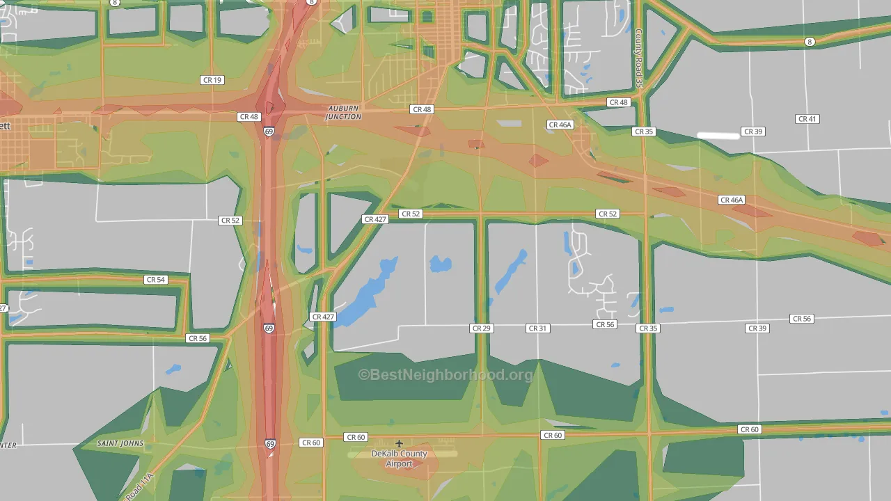 Auburn Junction, IN Map of Noise Levels in Auburn Junction