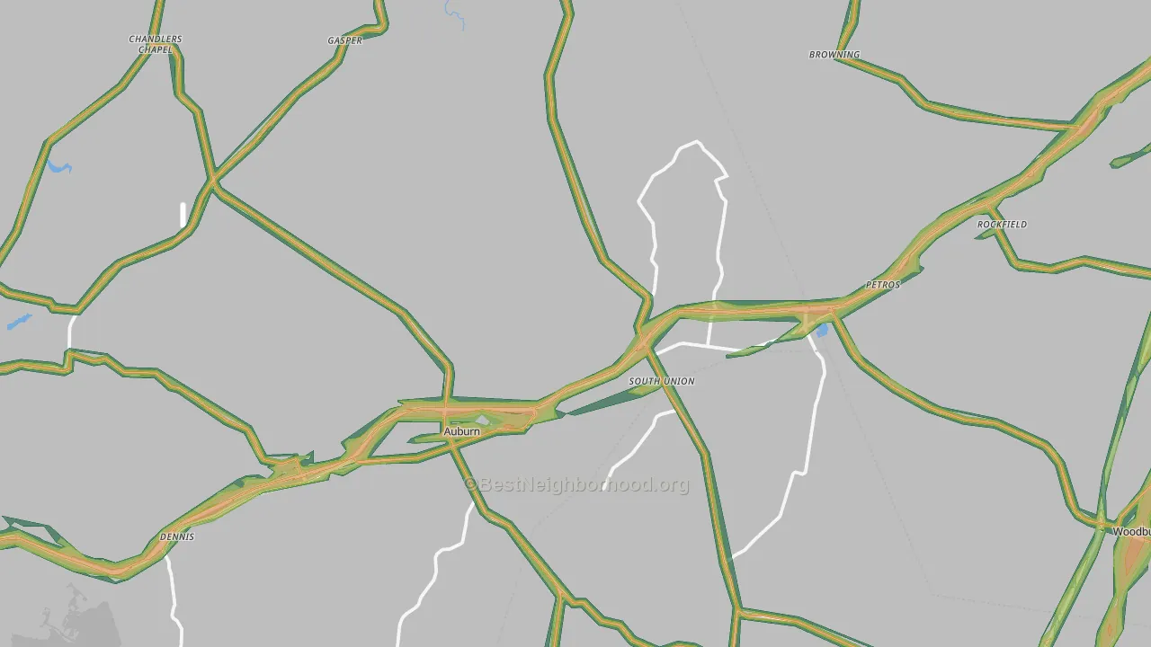 Auburn, KY Map of Noise Levels in Auburn