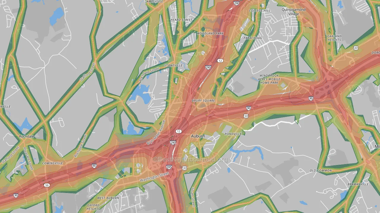 Auburn, MA Map of Noise Levels in Auburn