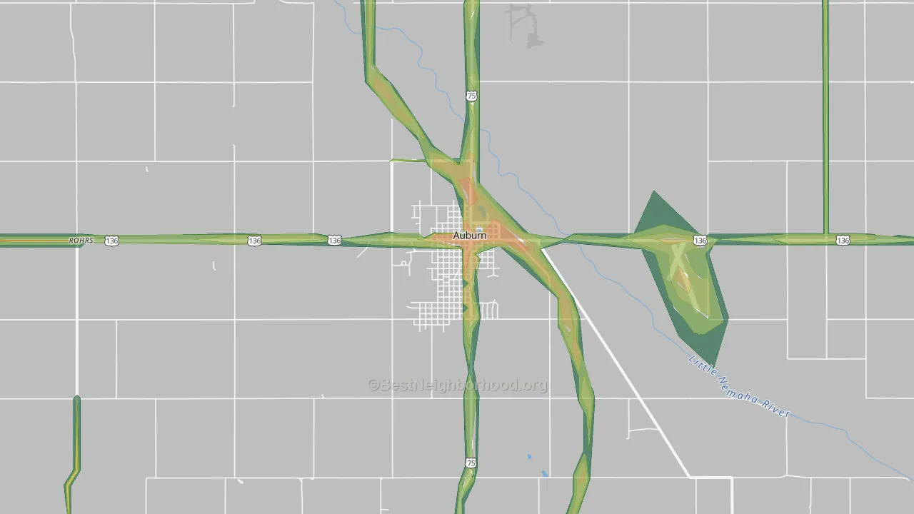 Auburn, NE Map of Noise Levels in Auburn