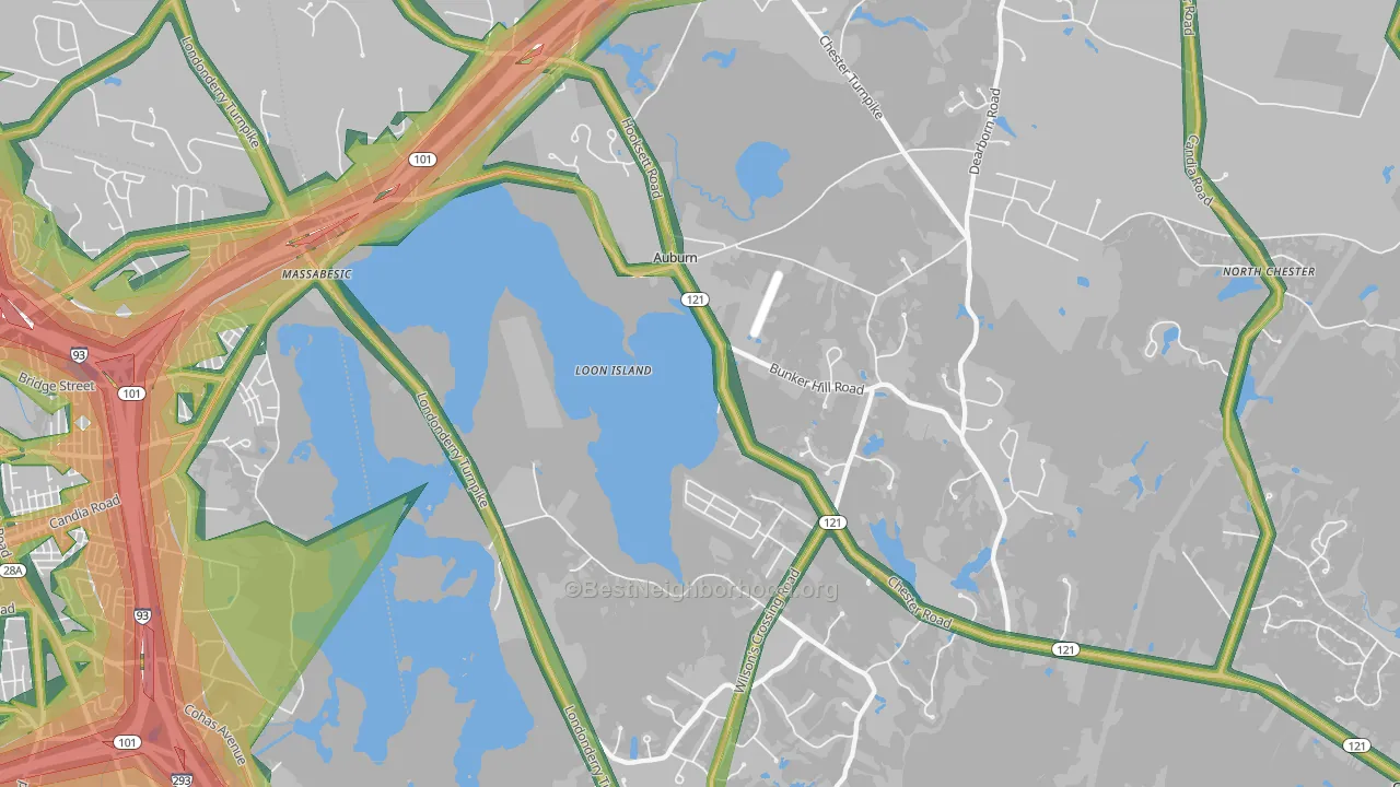 Auburn, NH Map of Noise Levels in Auburn