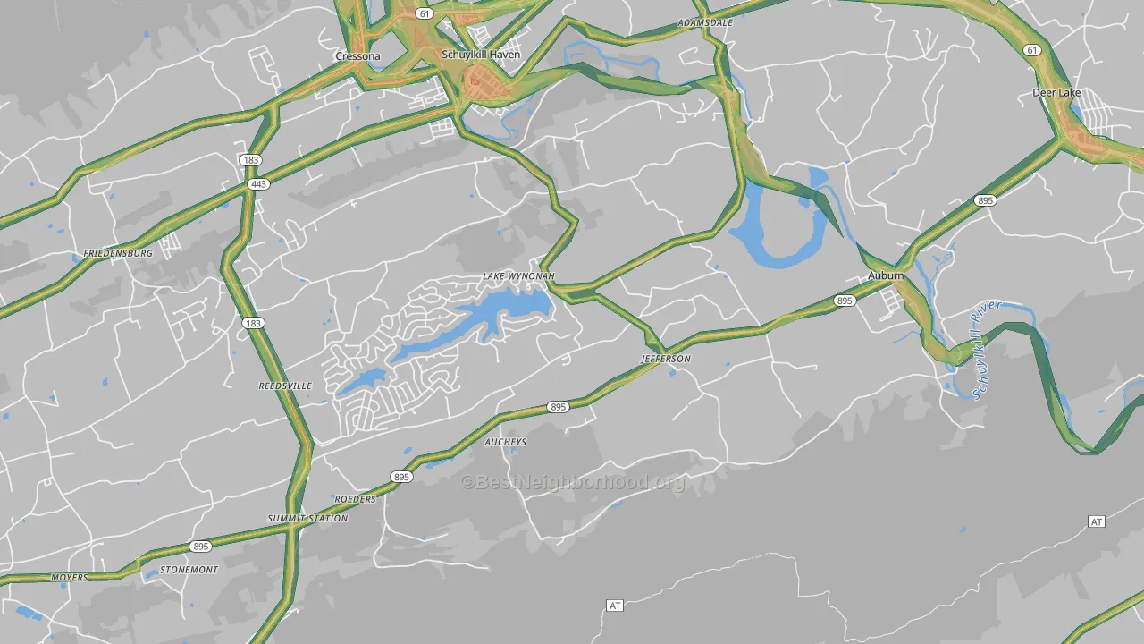 Auburn, PA Map of Noise Levels in Auburn