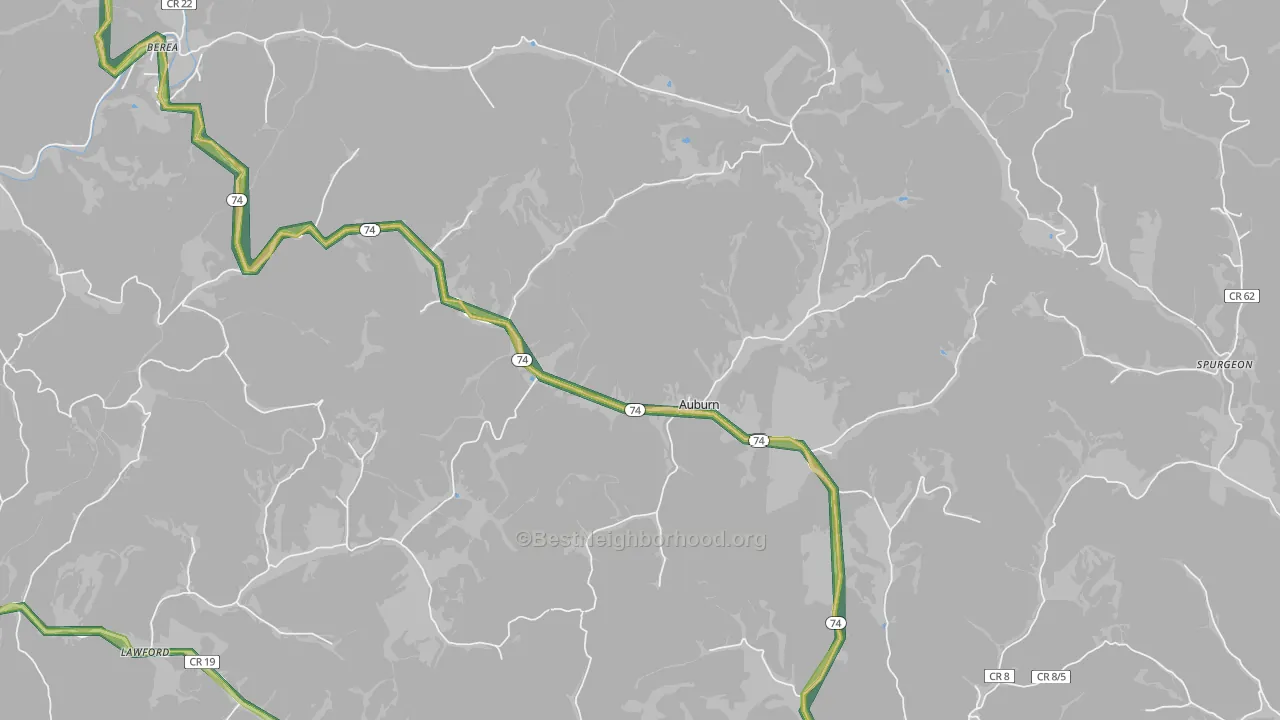Auburn, WV Map of Noise Levels in Auburn