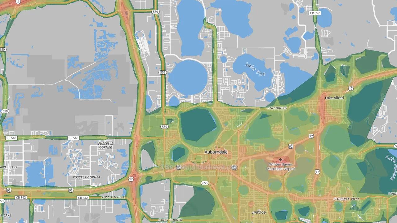Auburndale, FL Map of Noise Levels in Auburndale