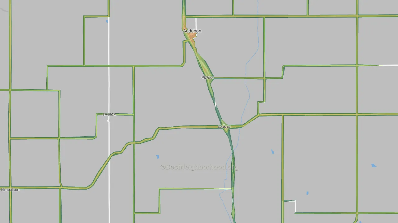 Audubon County, IA Map of Noise Levels in Audubon County