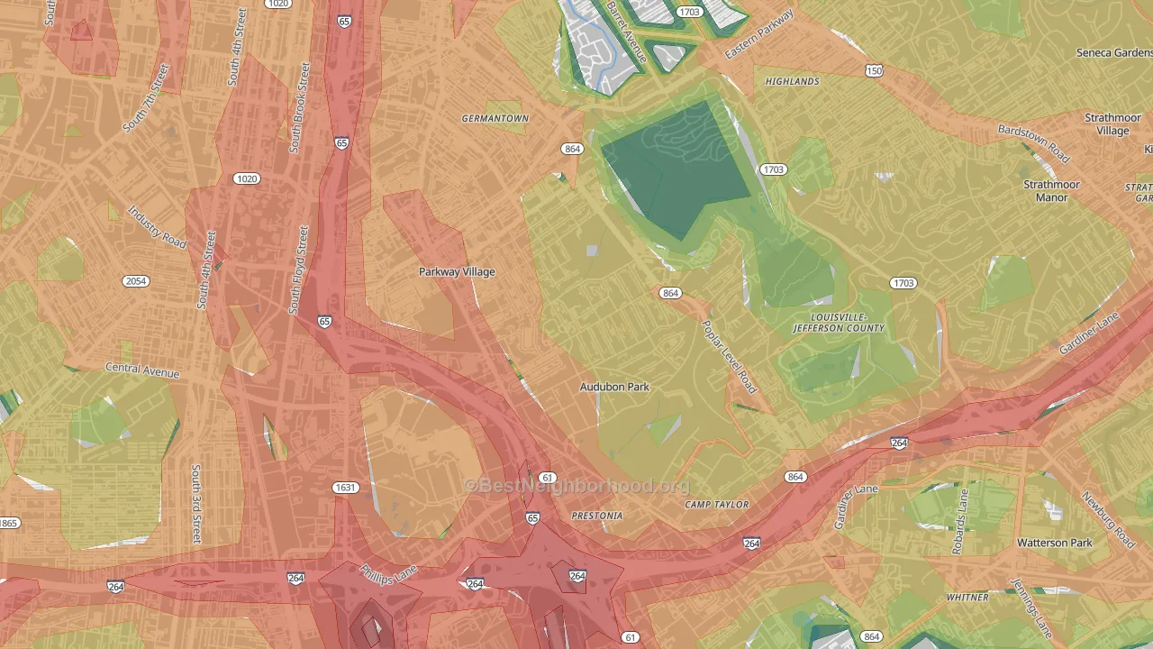Audubon, Louisville, KY Map of Noise Levels in Audubon